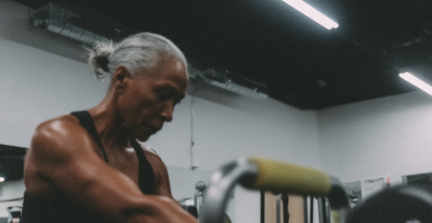 Older woman strength training in the gym